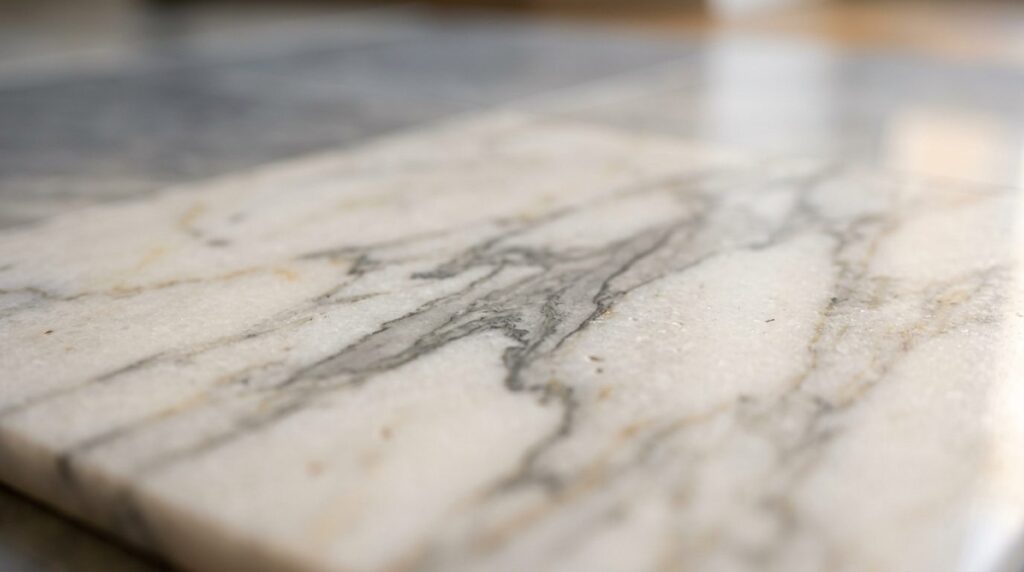 Close-up macro photography of marble floor tiles showing nat