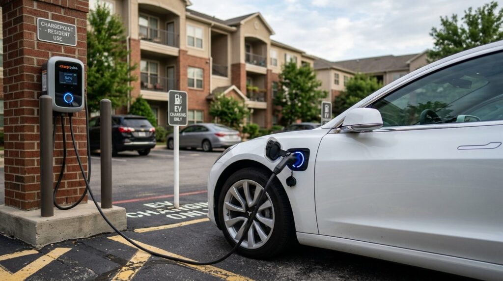 Close-up professional photograph of a sleek white electric v